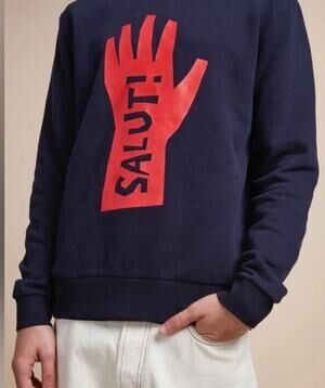 French Connection Mens Salut! Graphic CrewNeck Sweatshirt XL Blue Streetwear
